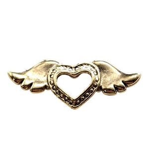 VTG Signed Marci Winged Open Heart Angel Wings Gold Tone Pin Tie Tack Religious